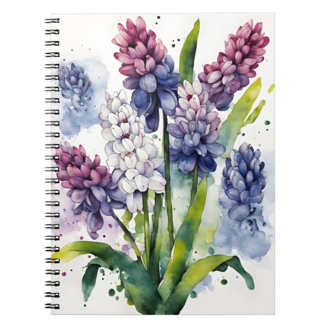 Carnet Jacinthe - Fleurs aquarelle (Devant)