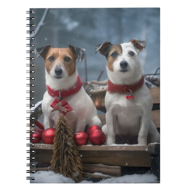 Carnet Jack Russell Snowy Sleigh Décor de Noël (Devant)