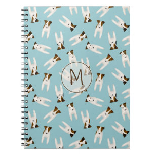 Carnet Jack Russell Terriers motif bleu monogrammed