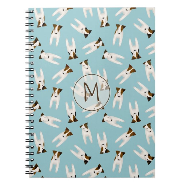 Carnet Jack Russell Terriers motif bleu monogrammed (Devant)