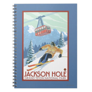 Carnet Jackson Hole, skieur du Wyoming et tram