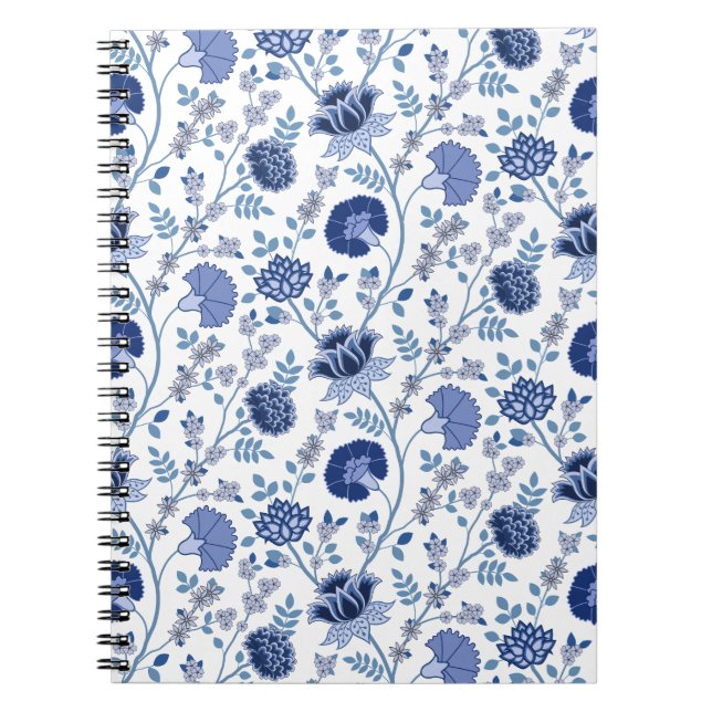 Carnet Jacobean floral blues sur blanc (Devant)