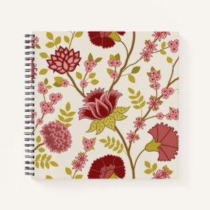 Carnet Jacobean Floral Lg Motif Reds Pinks Gold Crème