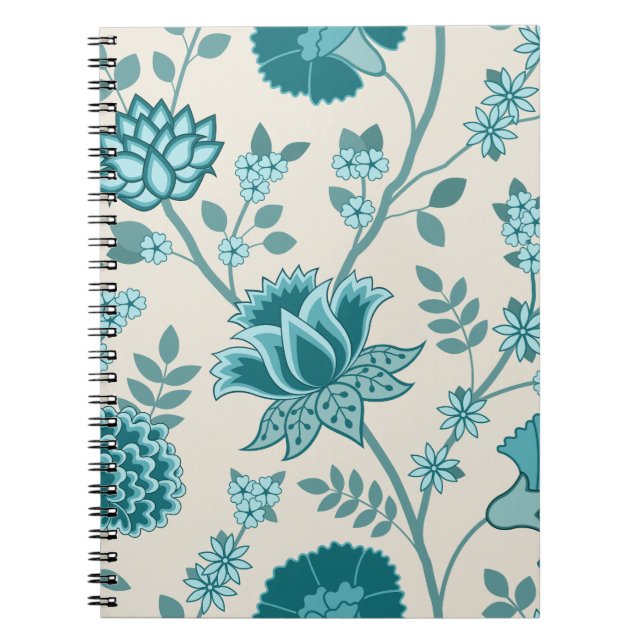 Carnet Jacobean Floral Lg Motif Teals sur Crème (Devant)
