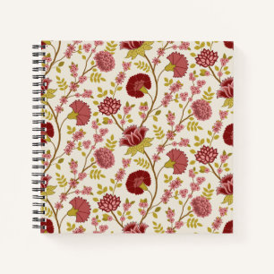 Carnet Jacobean Floral Pattern Rouge Rose Gold Crème