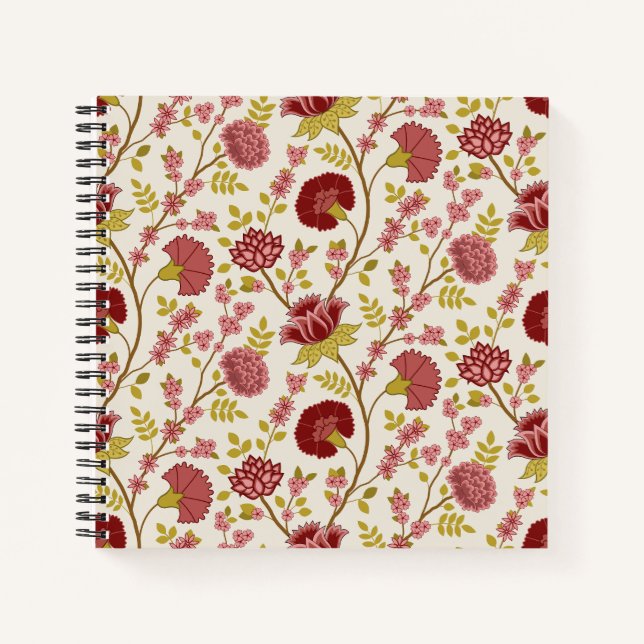 Carnet Jacobean Floral Pattern Rouge Rose Gold Crème (Devant)