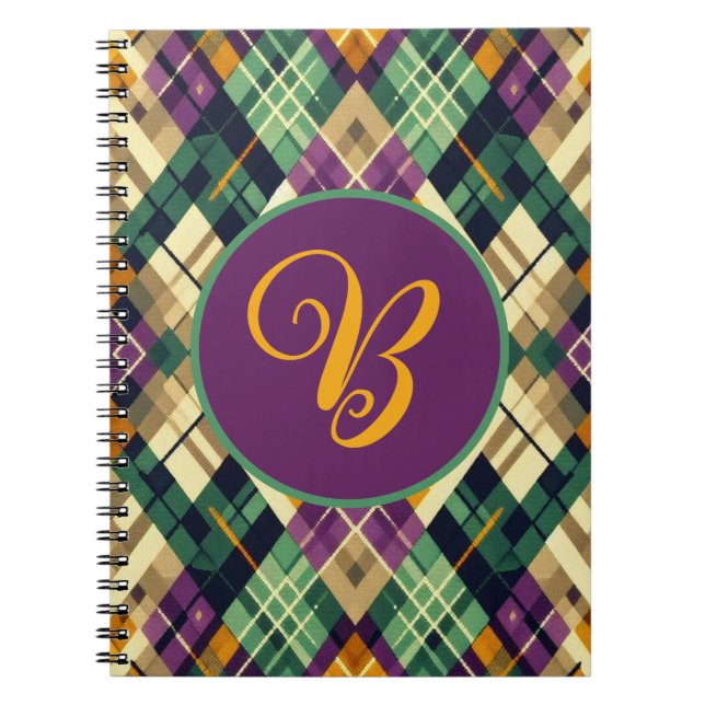 Carnet Jacquard Mardi Gras jaune violet vert (Devant)