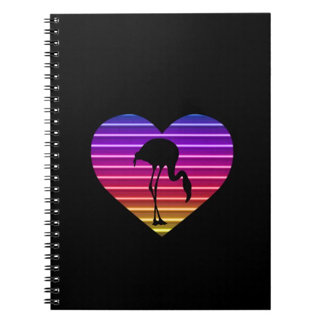 Carnet J'adore les flamants roses 80s Rétro Cœur Coucher  (Devant)