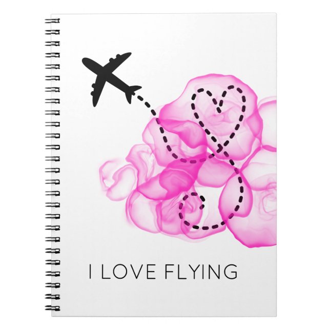 Carnet J'aime Flying Heart Avion Roses Nuages Amusants (Devant)