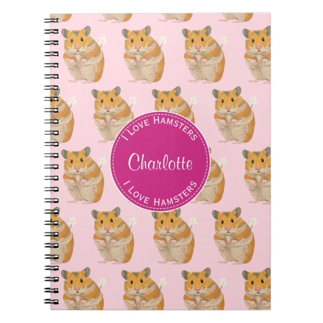 Carnet J'aime le motif rose de hamster de hamsters (Devant)