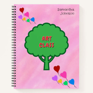 Carnet J'aime les ballons en forme de coeur en arbre nom