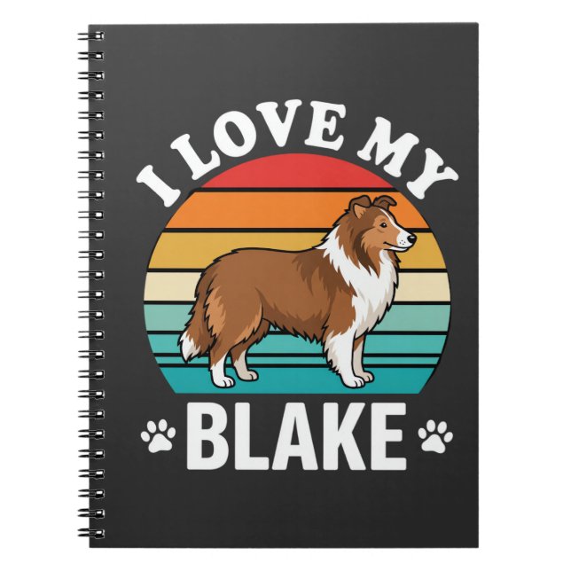Carnet J'aime mon chien Colley Sunset Rétro (Devant)