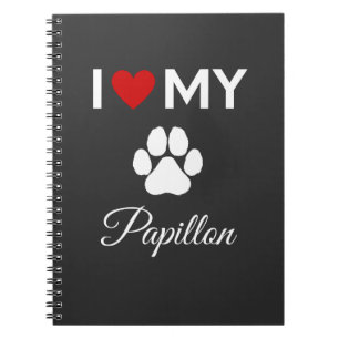 Carnet J'aime mon chien Papillon texte personnalisé