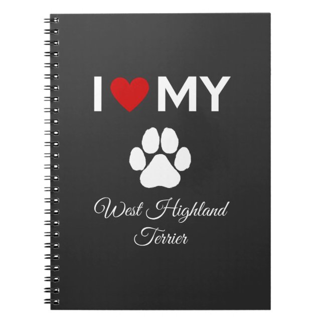 Carnet J'aime mon chien West Highland Terrier texte perso (Devant)