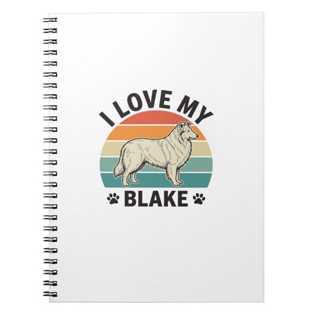 Carnet J'aime mon design de gravure rétro de chien Blake_ (Devant)