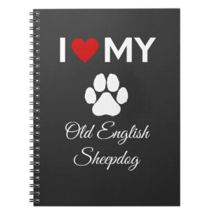 Carnet J'aime mon Old English Sheepdog texte personnalisé