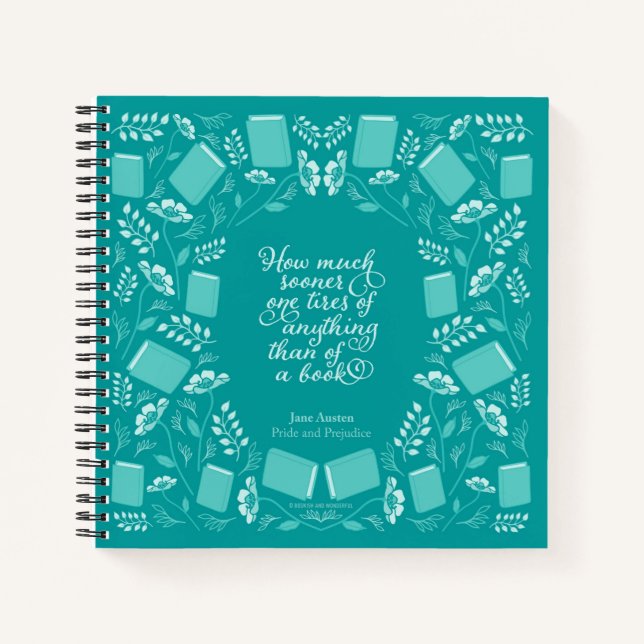 Carnet Jane Austen Fierté & Préjugés Turquoise Floral Lib (Devant)