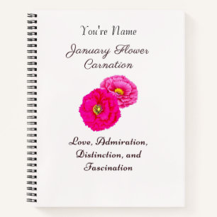 Carnet Janvier Mois de naissance Fleur Carnation Élégante