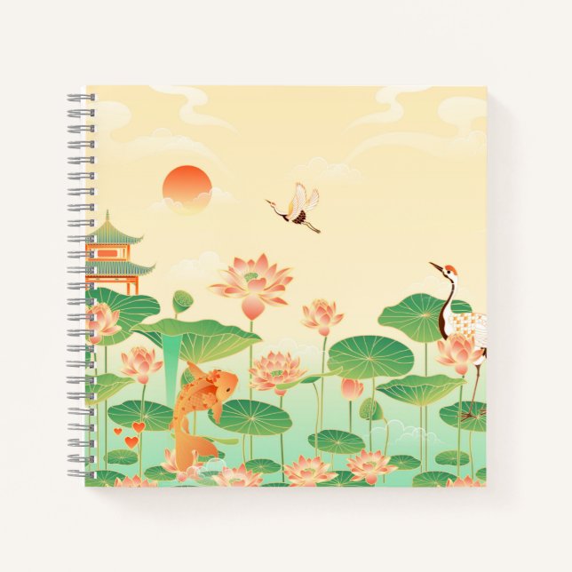 Carnet Japanese Garden Koi Pond and Waterlilies Art (Devant)