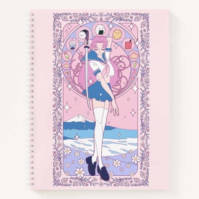 Carnet Japon Rose Anime Schogirl Art Nouveau (Devant)