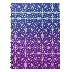 Carnet Japonais Asanoha traditionnel imprimé bleu et viol