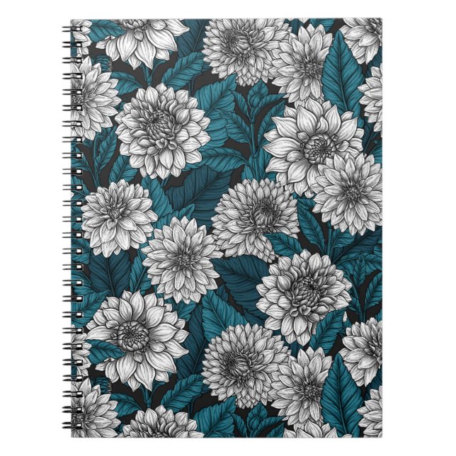 Carnet Jardin blanc Dahlia / feuilles bleus 2 (Devant)