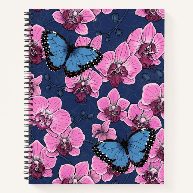 Carnet Jardin botanique d'orchidées avec papillons (Devant)