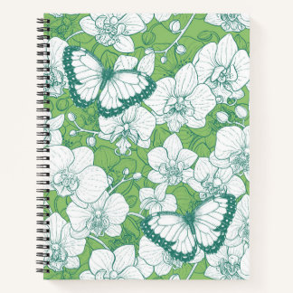 Carnet Jardin botanique d'orchidées avec papillons en ver