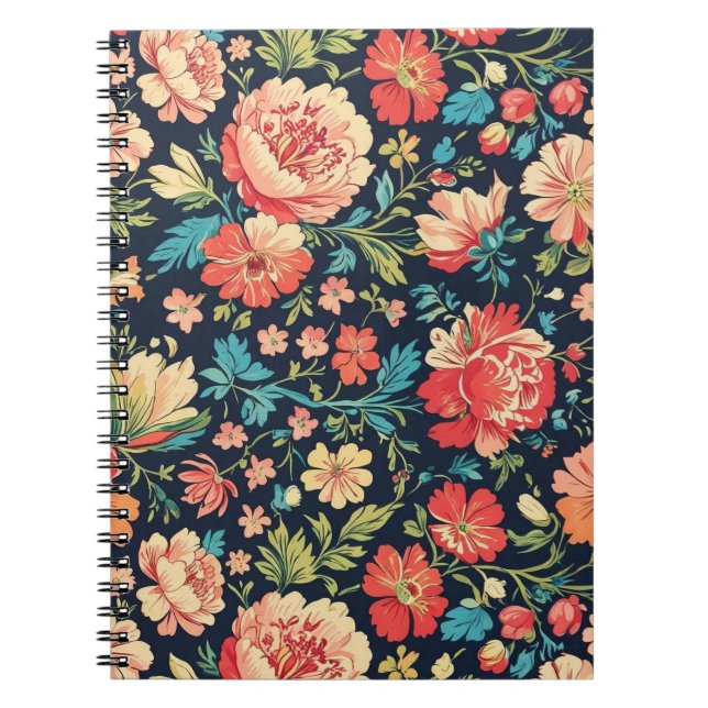Carnet Jardin botanique vintage motif floral bleu (Devant)