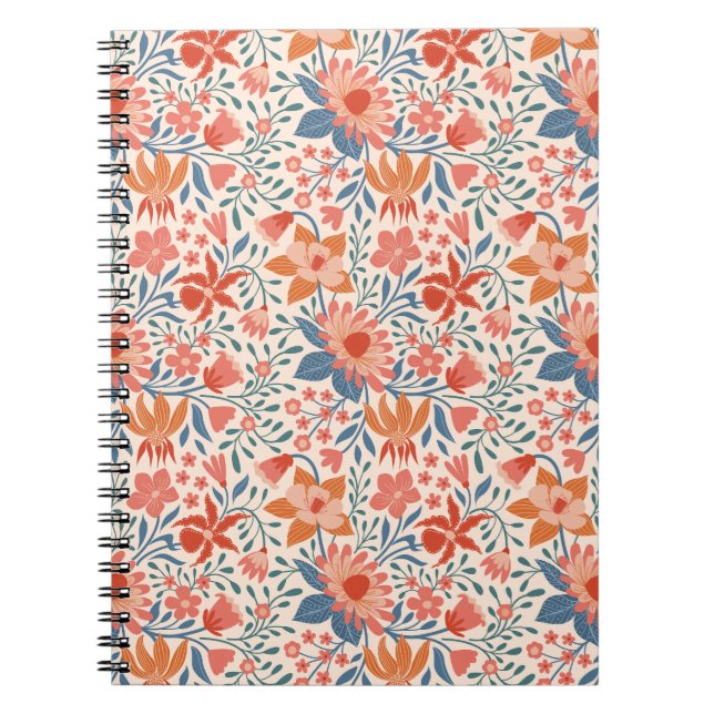 Carnet Jardin de corail et de sarcelle sur fond beige dou (Devant)