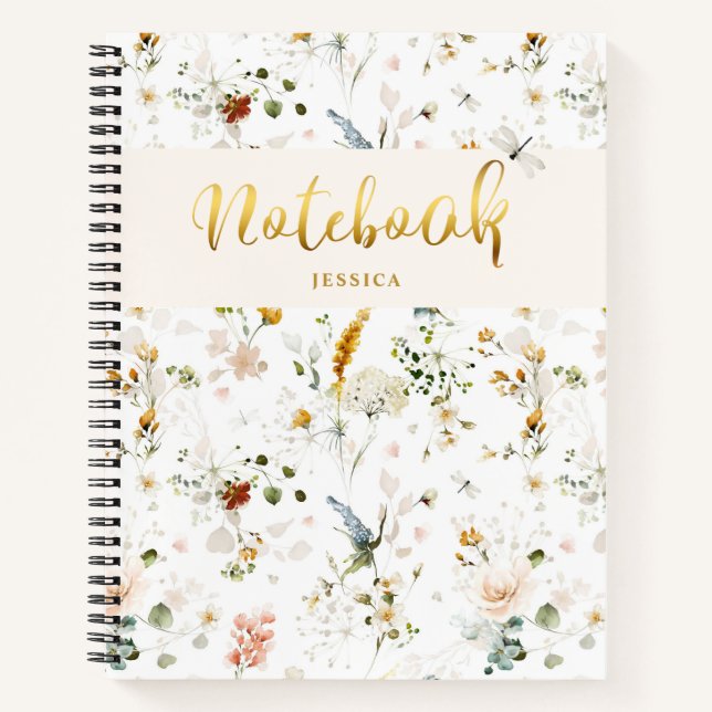 Carnet Jardin de fleurs sauvages à l'aquarelle Monogramme (Devant)