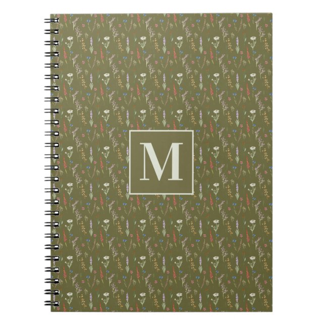 Carnet Jardin de fleurs sauvages à l'aquarelle vert forêt (Devant)