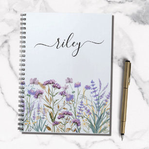 Carnet Jardin de fleurs sauvages violettes à l'aquarelle