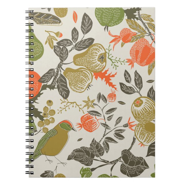 Carnet jardin de fruits avec oiseau. motif transparent (Devant)