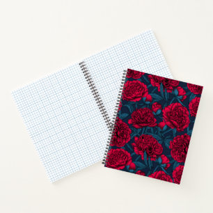 Carnet Jardin de pivoine rouge sur bleu foncé