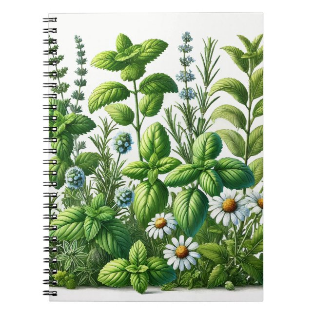 Carnet Jardin de plantes aromatiques de menthe, de basili (Devant)