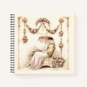 Carnet Jardin de roses de la Régence lisant une dame