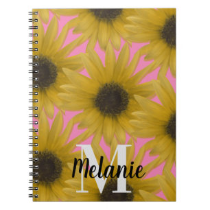 Carnet Jardin de tournesols réaliste monogramme personnal