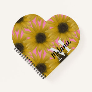 Carnet Jardin de tournesols réaliste monogramme personnal