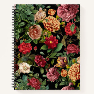 Carnet Jardin fleuri vintage nuit motif
