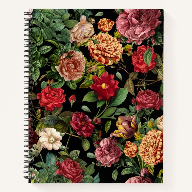Carnet Jardin fleuri vintage nuit motif (Devant)