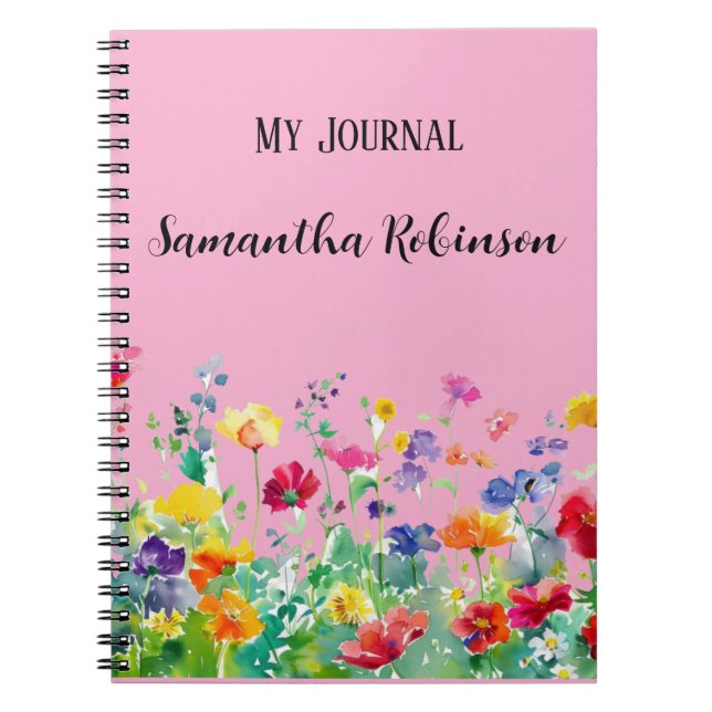 Carnet Jardin floral à l'aquarelle dynamique (Bkgrd rose) (Devant)