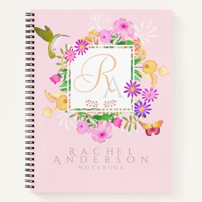 Carnet Jardin Floral Monogramme Rose  (Devant)