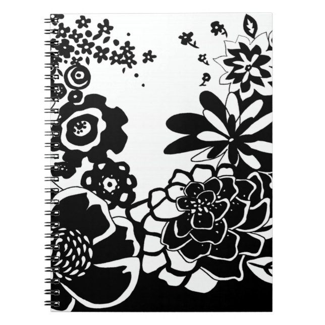 Carnet Jardin floral noir et blanc Motif graphique (Devant)