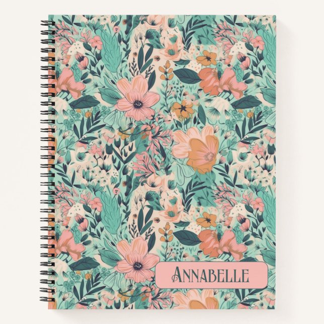 Carnet Jardin Floral Pastel Pêche (Devant)