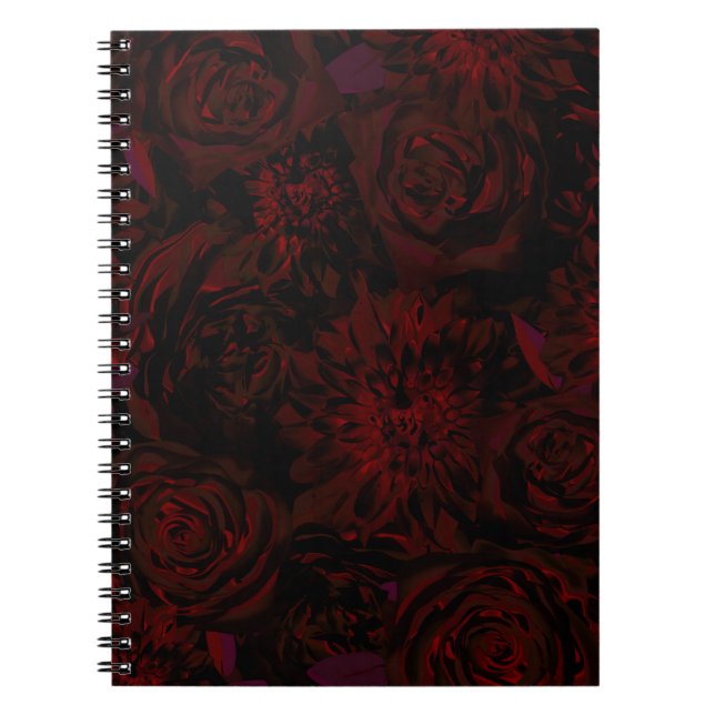 Carnet Jardin sombre fleurs rouges romantiques gothiques  (Devant)