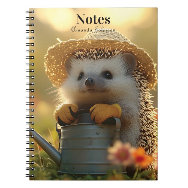 Carnet Jardinier Hérisson Adorable dans un Champ de Fleur (Devant)