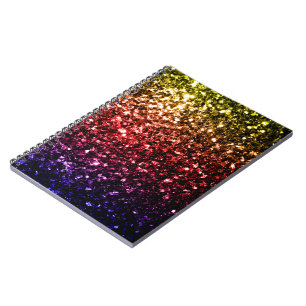 Carnet Jaune arc-en-ciel rouge violet faux parties scinti
