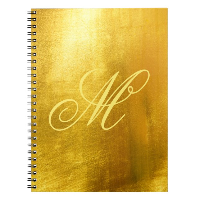 Carnet Jaune Feuille Dorée Brillante Faux Monogramme Fant (Devant)
