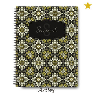 Carnet Jaune Gris Floral Espagnol Nom Carrelage Monogramm